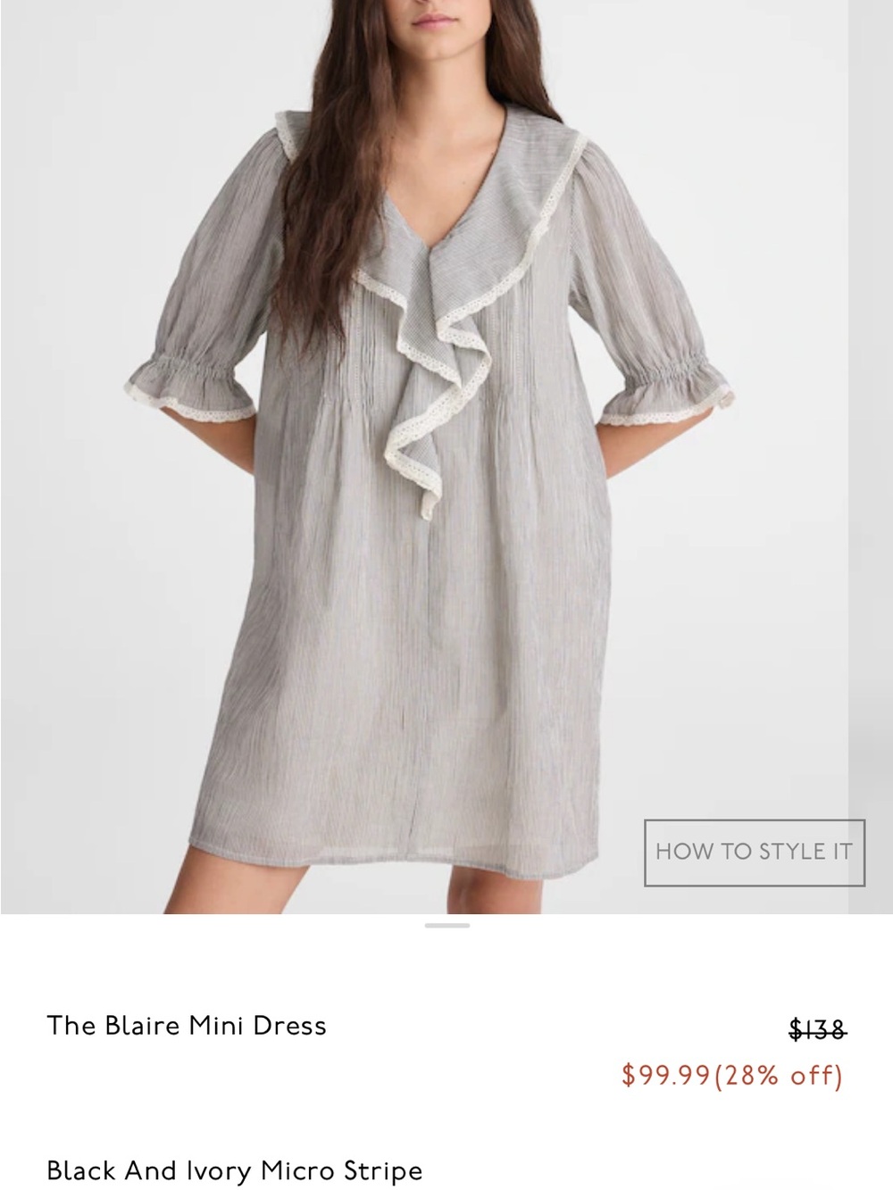 NWT - Madewell Grey & White Ruffle-Trim Mini Dress